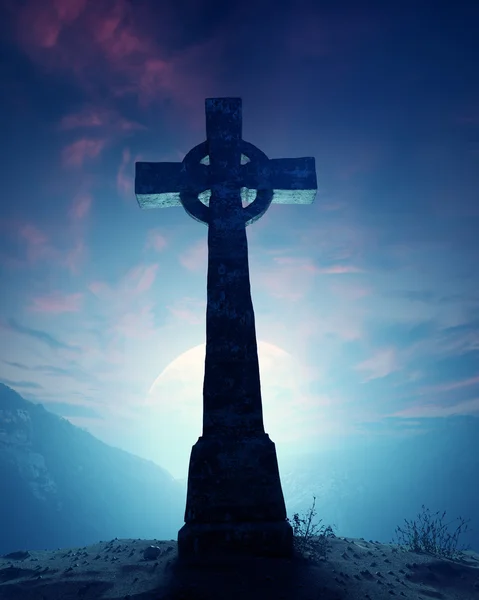 Celtic Cross with moonscape — Stock Photo, Image