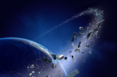 Space junk (pollution) orbiting earth clipart