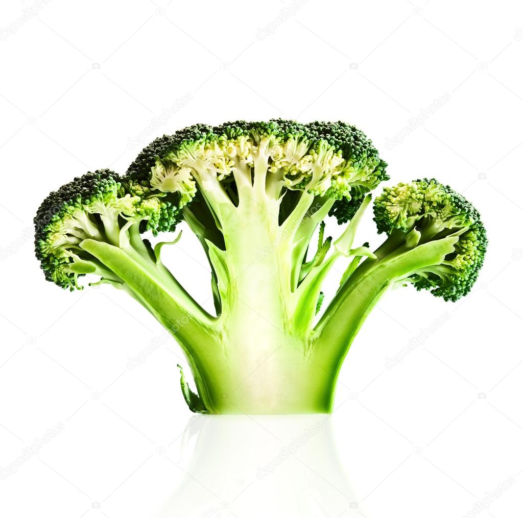 Broccoli cutaway on white