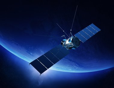 Communications satellite orbiting earth clipart