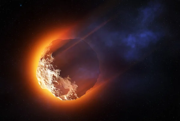 Asteroide in fiamme che entra nell'atmosfera — Foto Stock