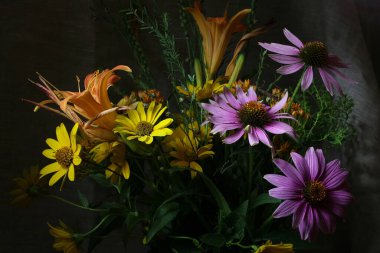 Greeting card with various yellow and orange flowers