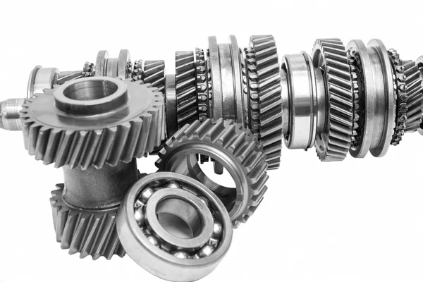 Part of gearbox on black and white — Stock Photo, Image