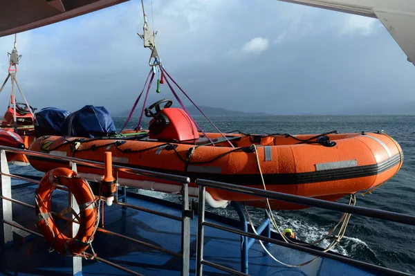 Rescue boat on a ship near Cape horn.