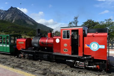  Dünyanın kenarında dünyanın en Güney Demiryolu. Ushuaia Milli Parkı. Tierra del Fuego. 
