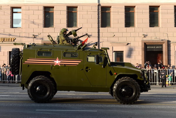  The armored car "Tiger-M" with the combat module with remote control (BMDO) Crossbow-DM" at the rehearsal of the parade dedicated to Victory Day.