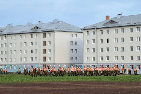 Jurga Siberia Russia June 2011 Soldiers Morning Exercises Military Unit — Stock Photo, Image