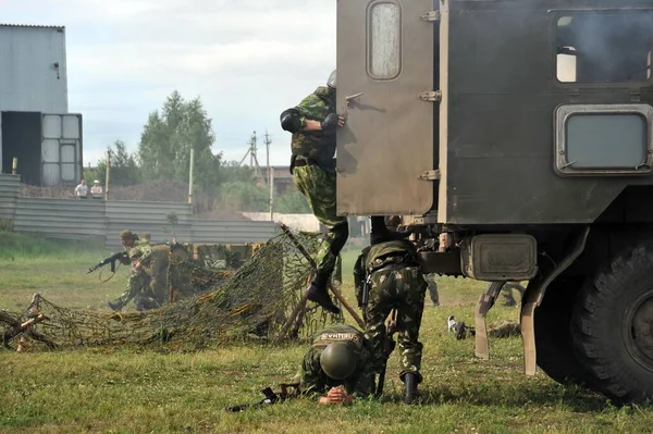 Jurga Siberia Rusia Junio 2011 Soldados Rusos Trabajando Unidades Fuerzas — Foto de Stock