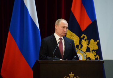 MOSCOW, RUSSIA - FEBRUARY 28, 2019: Russian President Vladimir Putin. clipart
