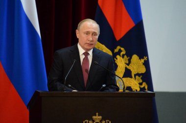MOSCOW, RUSSIA - FEBRUARY 28, 2019: Russian President Vladimir Putin. clipart