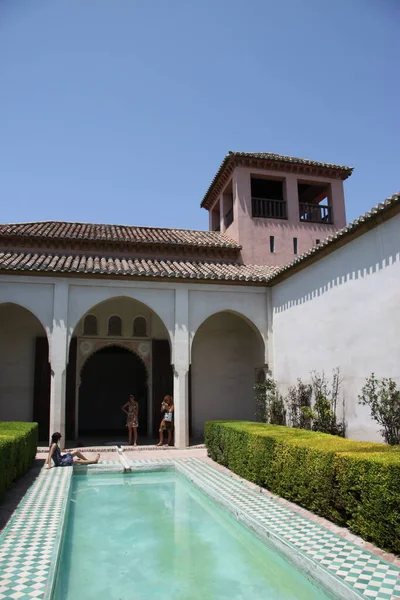 Malaga España Julio 2011 Fragmento Antiguo Edificio Fortaleza Alcazaba Monte — Foto de Stock