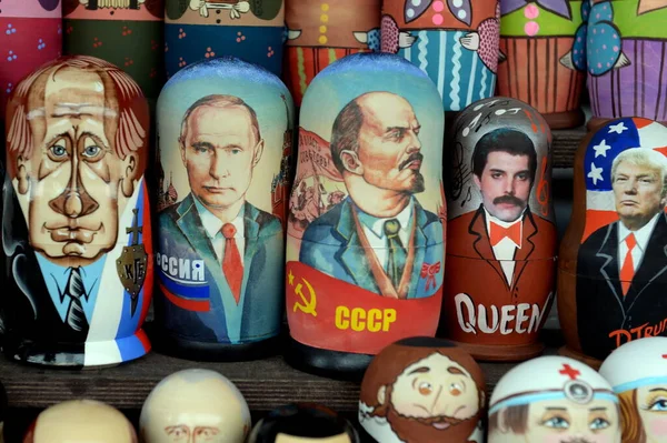 Moscow Rússia Março 2019 Bonecas Matrioska Com Imagem Vladimir Lenin — Fotografia de Stock