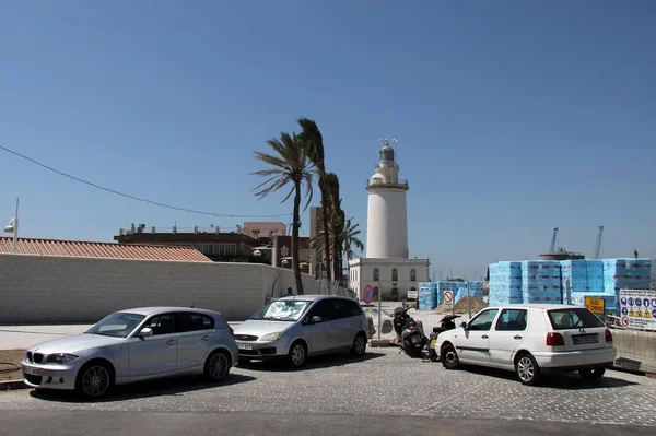 Malaga Spanyolország Július 2011 Világítótorony Malaga Tengeri Kikötőjében Földközi Tenger — Stock Fotó