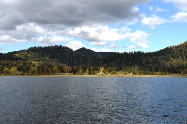 República Altai Rusia Septiembre 2020 Otoño Lago Teletskoye República Altai — Foto de Stock