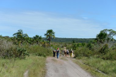 Bir dağ nehir Canio Cristales turist