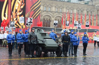 Historical military hardware on parade-reconstruction  on Red Square in Moscow. clipart