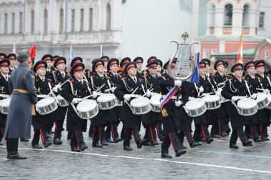 The cadets of the Moscow military music College  at the parade on Red Square in Moscow.