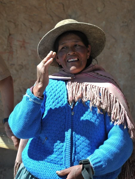 Αγνώστων στοιχείων γυναίκα Βολιβίας με κοιλάδες Altiplano — Φωτογραφία Αρχείου