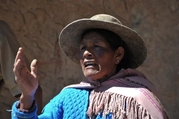 身份不明的玻利维亚女子与山谷高原. — 图库照片