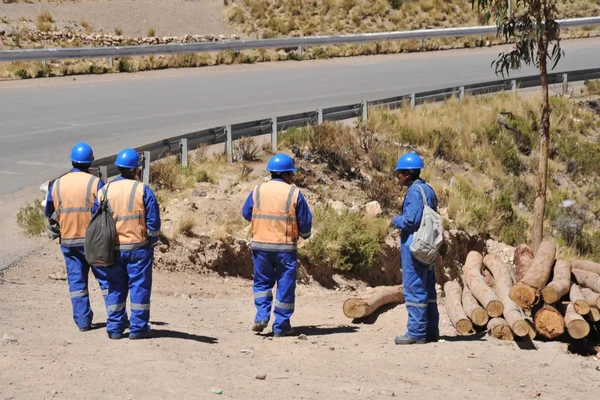 Trabalhadores rodoviários no Altiplano — Fotografia de Stock