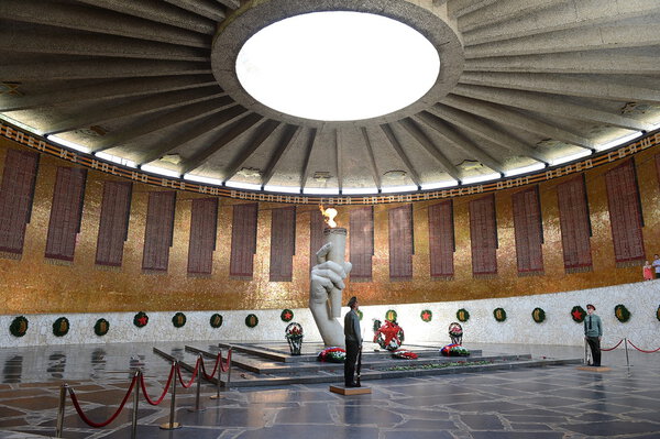 Mamaev Kurgan. The eternal flame in the hall of Military Glory.