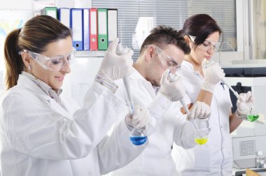 Benedictine gözlemleyerek çekici genç doktora öğrencileri bilim adamları