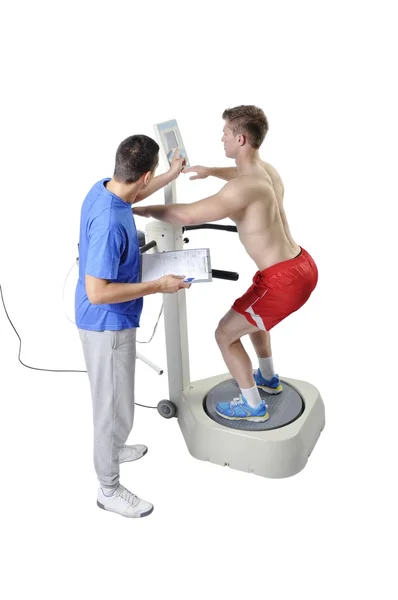 Sports Scientist doing Balance Assessment with Professional Equi — Stock Photo, Image