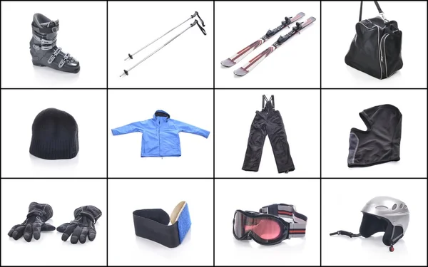 Ski-uitrusting. Noodzakelijke dingen voor skiën. — Stockfoto
