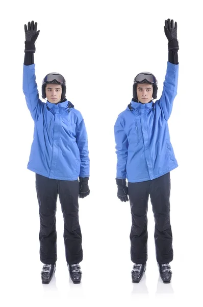 Skiier demonstrate warm up exercise for skiing. — Stock Photo, Image