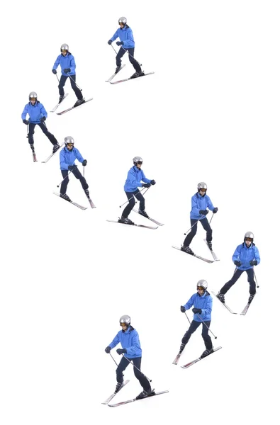 Лыжник демонстрирует, как скользить по склону. Снегоочиститель . — стоковое фото