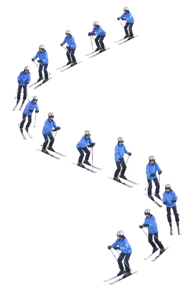 Skiier démontrer comment glisser en descente. Tours parallèles neige . — Photo