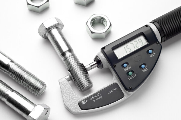 Digital micrometer with adjustable pressure measurement with steel screw.