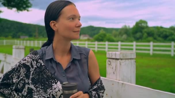 Portrait female posing in countryside — Stock Video