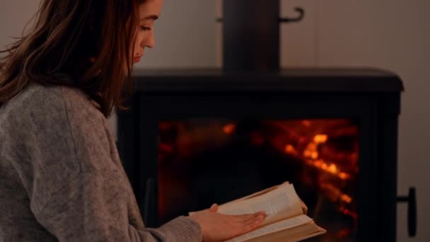 Profile female enjoy evening at home — Stock Video