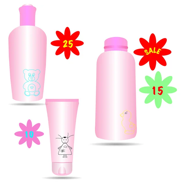 Set of cosmetic products in bottles for children — Stock vektor