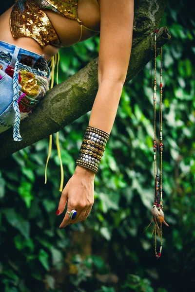 Hand with massive metal bracelet — Stock Photo, Image