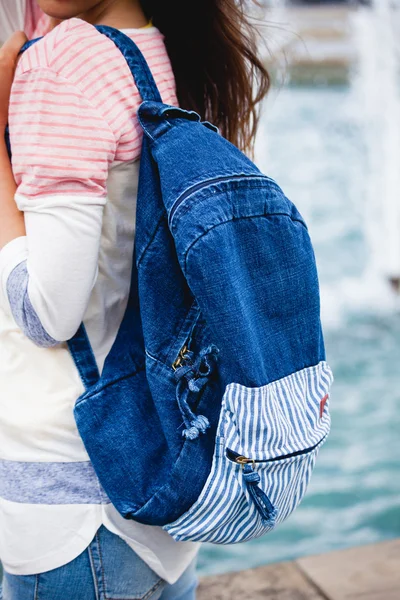 Blue jeans backpack — Stock Photo, Image