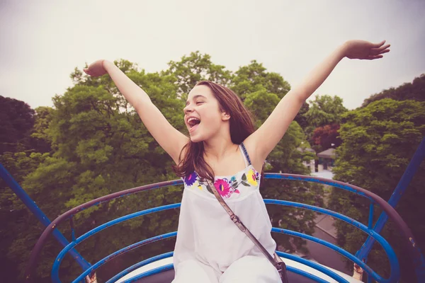 Girl on panoramic wheel — Stock Photo, Image