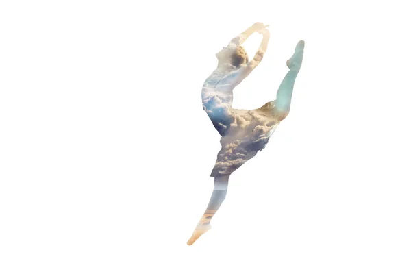 Bailarina en un salto doble exposición — Foto de Stock