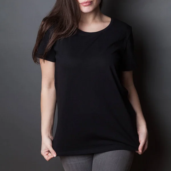 Young Attractive Woman Black Shirt Studio Shot Mock — Stock Photo, Image