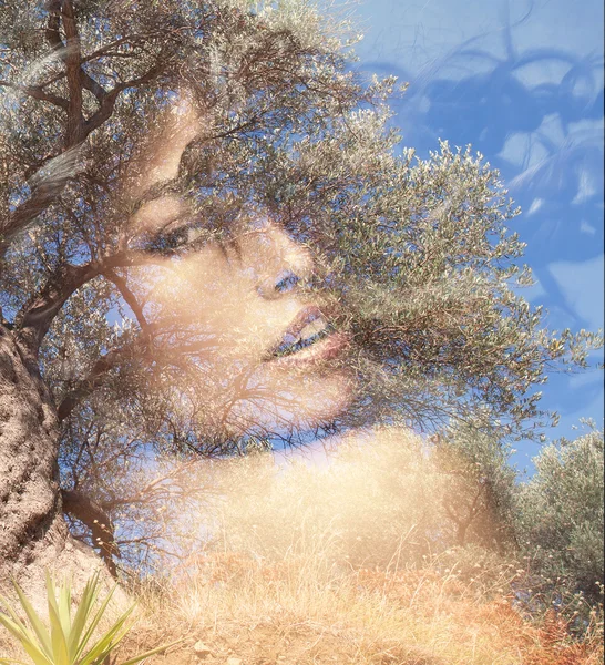 Double exposure woman — Stock Photo, Image