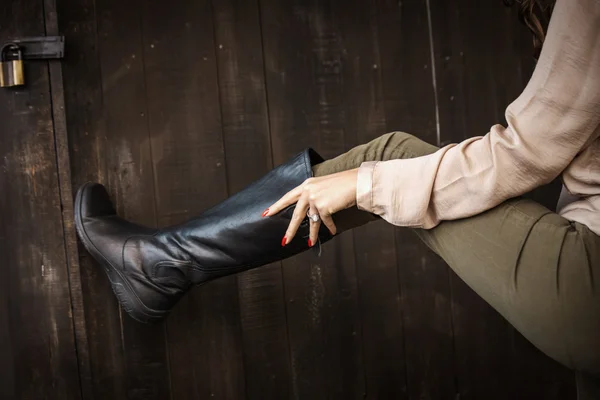 Leather high boots — Stock Photo, Image