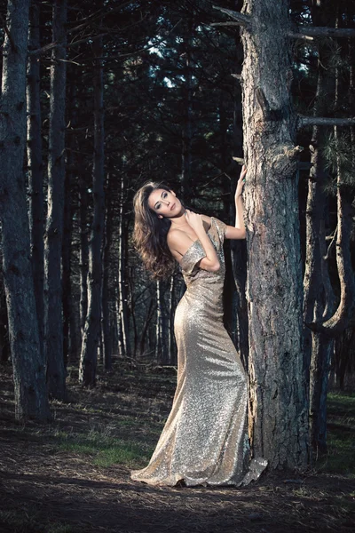 Mujer elegante en madera — Foto de Stock