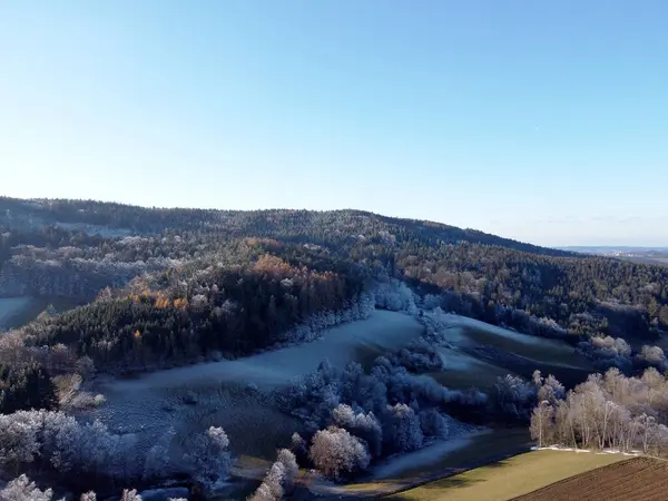 Fotos Aéreas Campo Paisagem Inverno Dia Frio Ensolarado — Fotografia de Stock