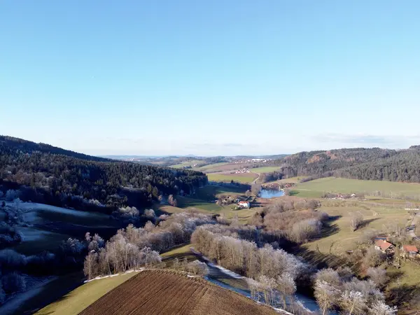 Luftaufnahmen Eines Feldes Winterlicher Landschaft Einem Sonnigen Kalten Tag — Stockfoto
