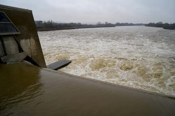 Inundação Danúbio Fechadura Geisling Perto Regensburg Baviera — Fotografia de Stock