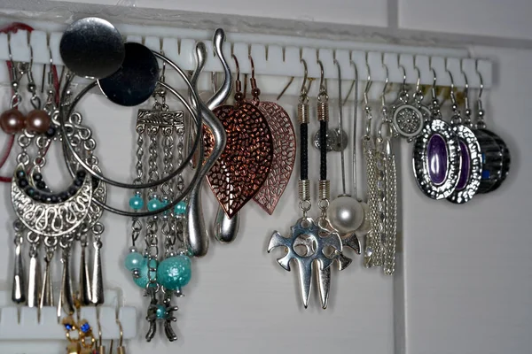 Costume jewelry made of fake gold and silver and artificial gemstones photographed in the studio