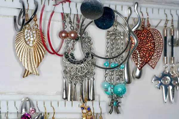 Costume jewelry made of fake gold and silver and artificial gemstones photographed in the studio