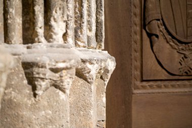 Dom St Peter, Regensburg 'da. Baharda telefoto lensi ile detaylı çekimler.                     
