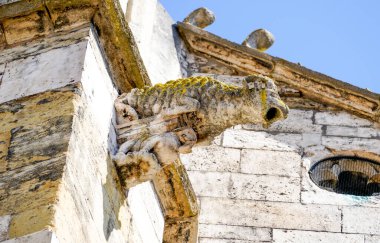 Regensburg 'daki St. Peter Katedrali' nde kireçtaşı heykelcikleri, baharda fotoğraflandı.                    